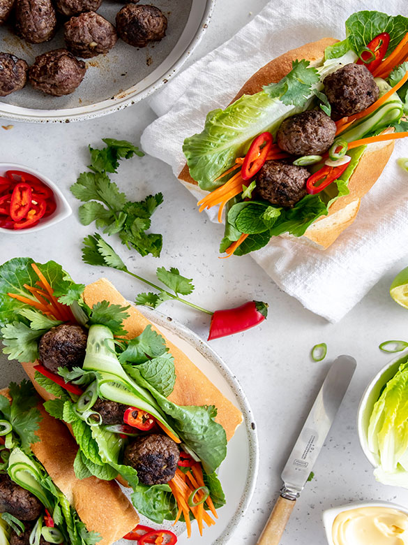 Charred Veal Meatball Banh Mi