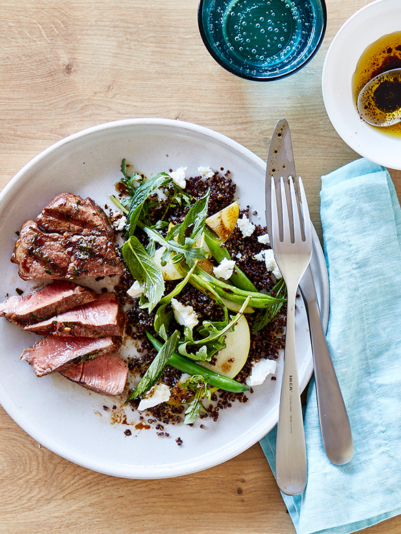 Barbecued veal eye fillet with rocket quinoa salad