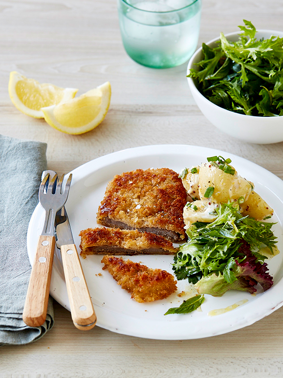 Veal Milanese with green herb salad